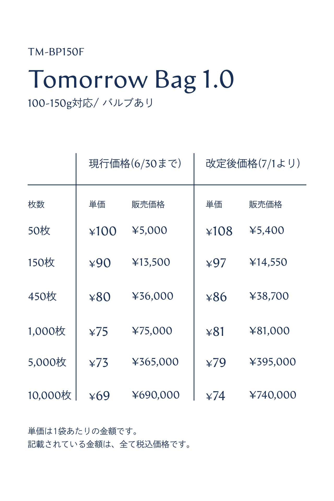 Tomorrow Bag 1.0/100-150g対応