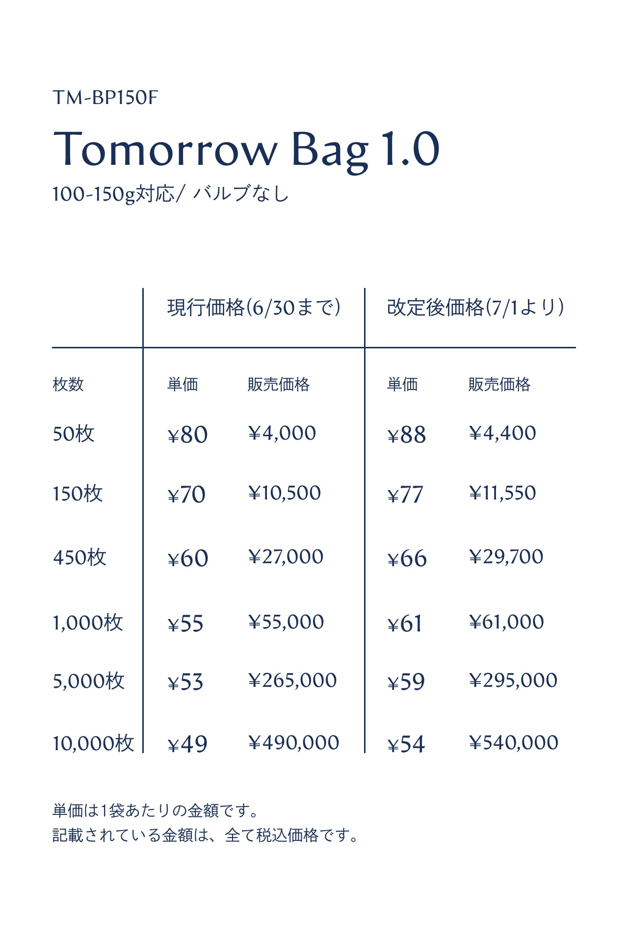 Tomorrow Bag 1.0/100-150g対応