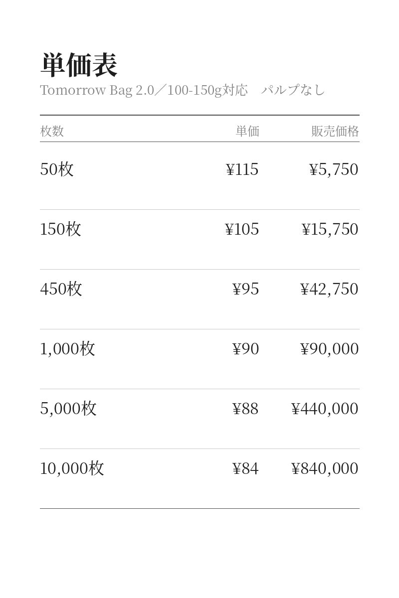 Tomorrow Bag 2.0/100-150g対応